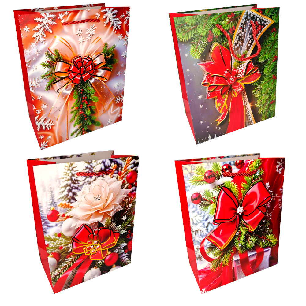 Пакет подар. бум. новогодн. 31*40*12 см 210 гр/м2 "Банты" микс дизайнов