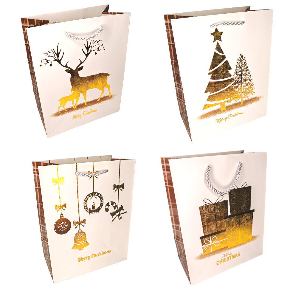 Пакет подар. бум. новогодн. 31*40*12 см 210 гр/м2 "Золото праздника" микс дизайнов