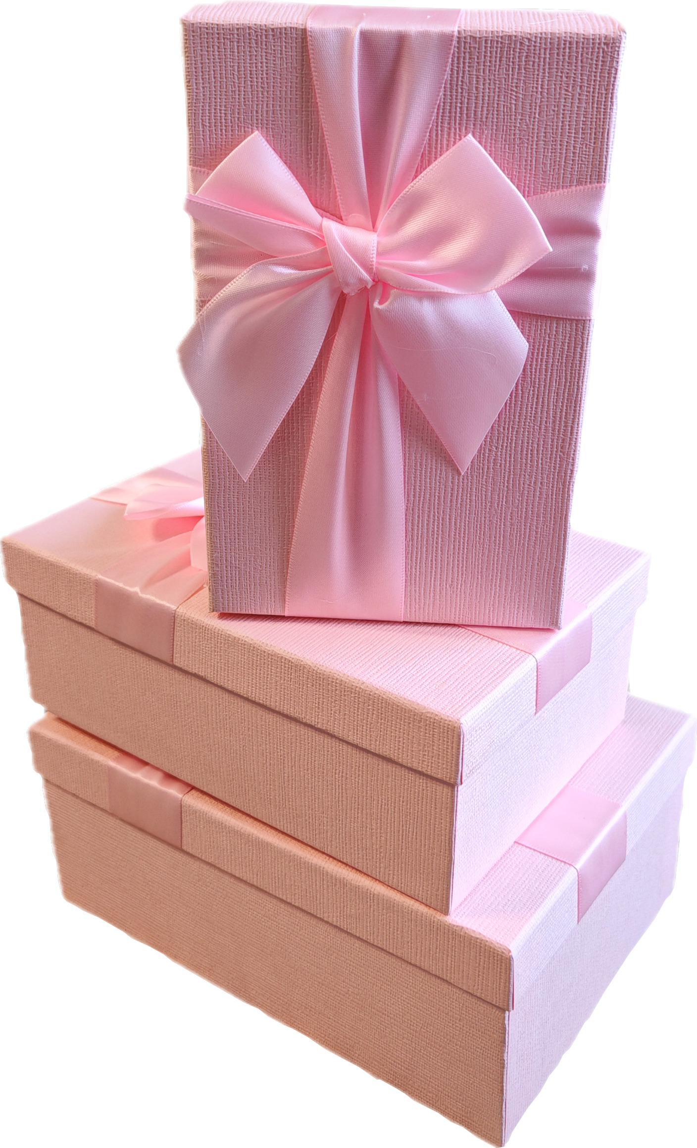 Набор подарочных коробок  3в1 с бантом, розовый 19*12*6.5, 21*14*8, 23*16*9.8см