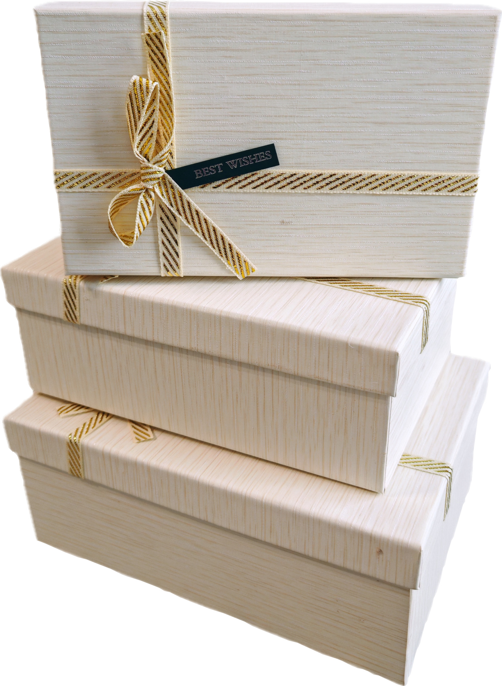 Набор подарочных коробок  3в1 с бантом, слоновая кость 19*12*6.5, 21*14*8, 23*16*9.8см