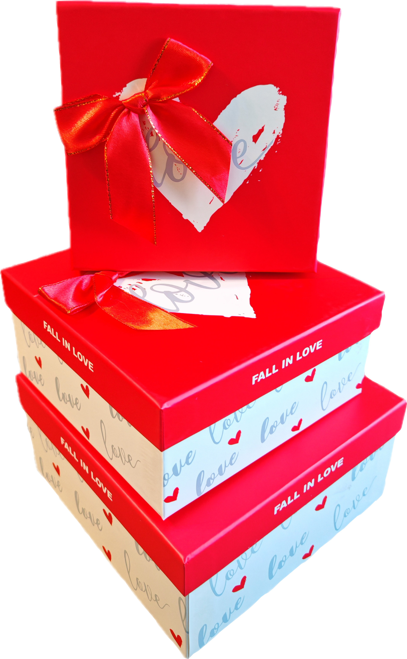 Набор подарочных коробок  3в1 с бантом "Любовь" 15*15*6.5, 17*17*8, 19*19*9.5см