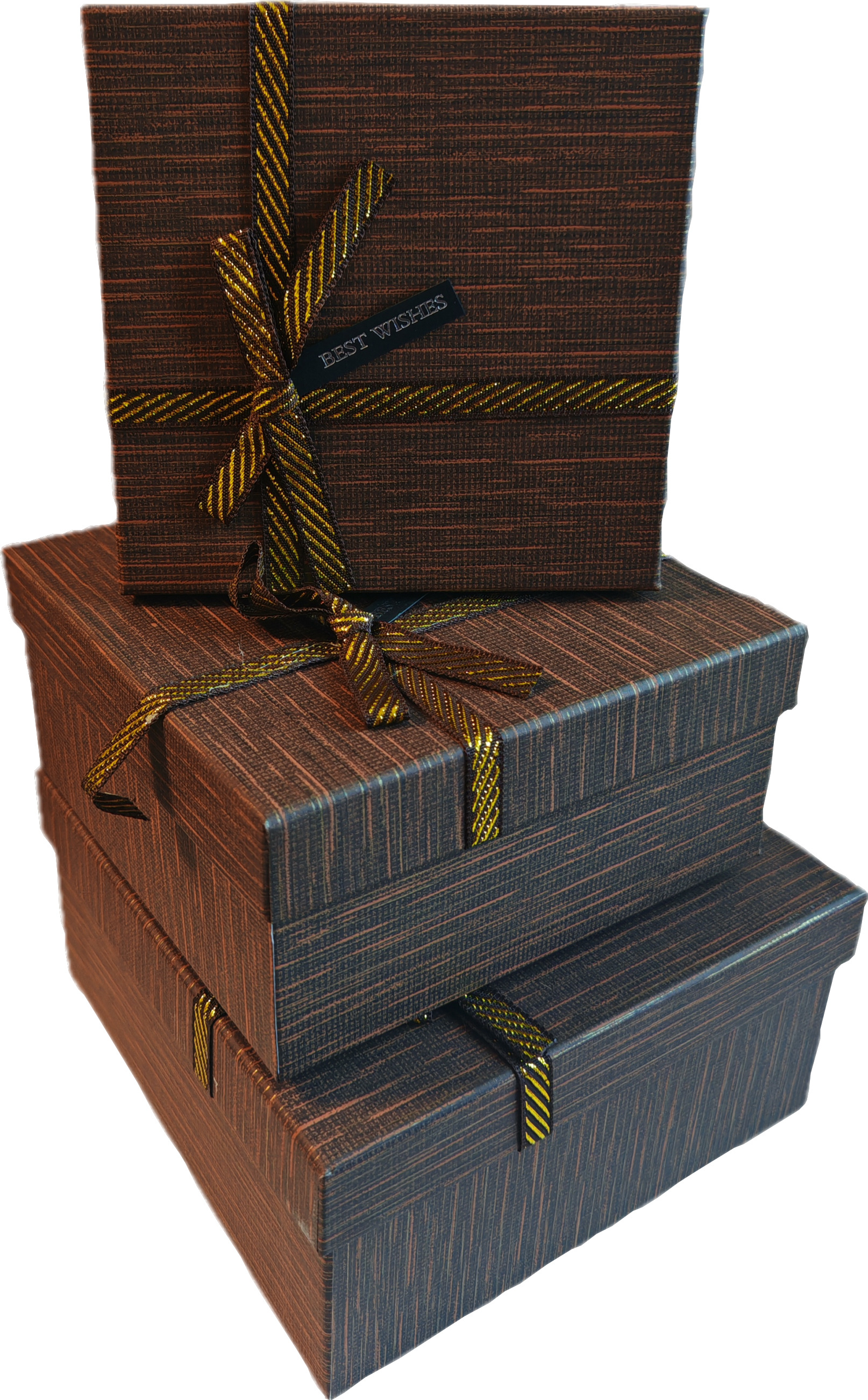 Набор подарочных коробок  3в1 с бантом, шоколад 15*15*6.5, 17*17*8, 19*19*9.5см