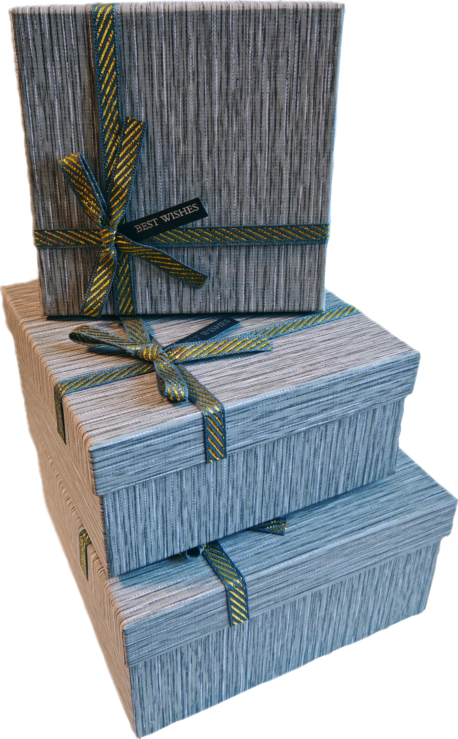 Набор подарочных коробок  3в1 с бантом серый 15*15*6.5, 17*17*8, 19*19*9.5см