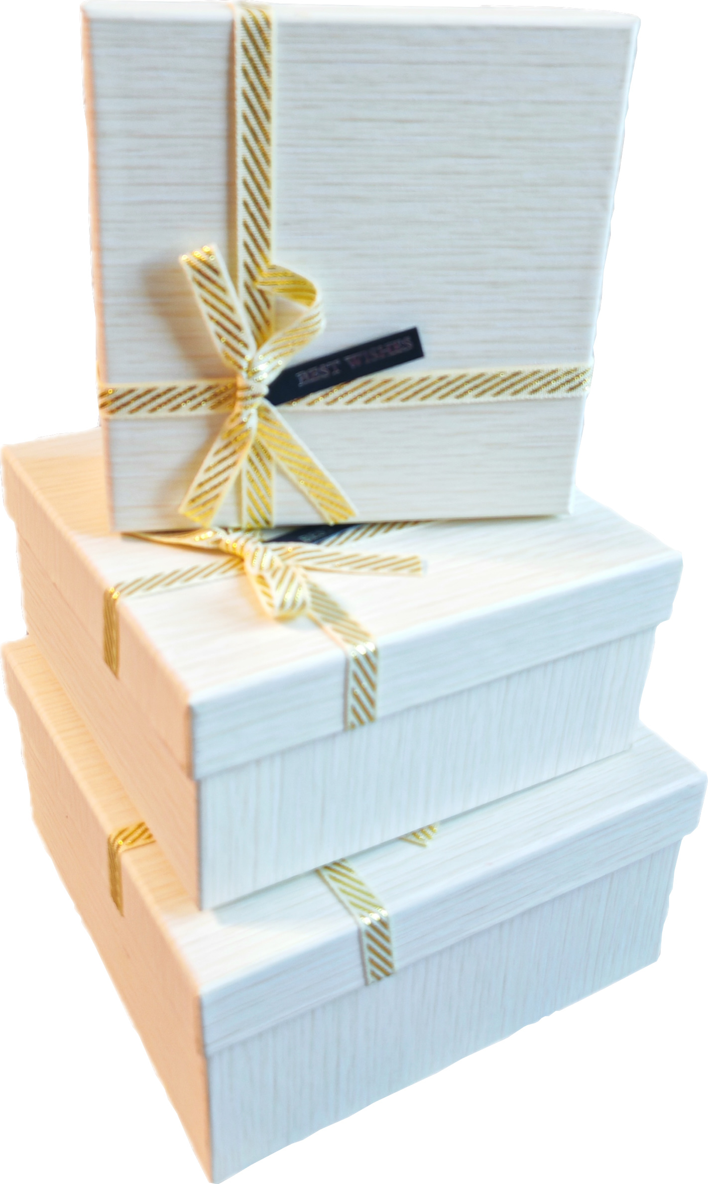 Набор подарочных коробок  3в1 с бантом, слоновая кость 15*15*6.5, 17*17*8, 19*19*9.5см