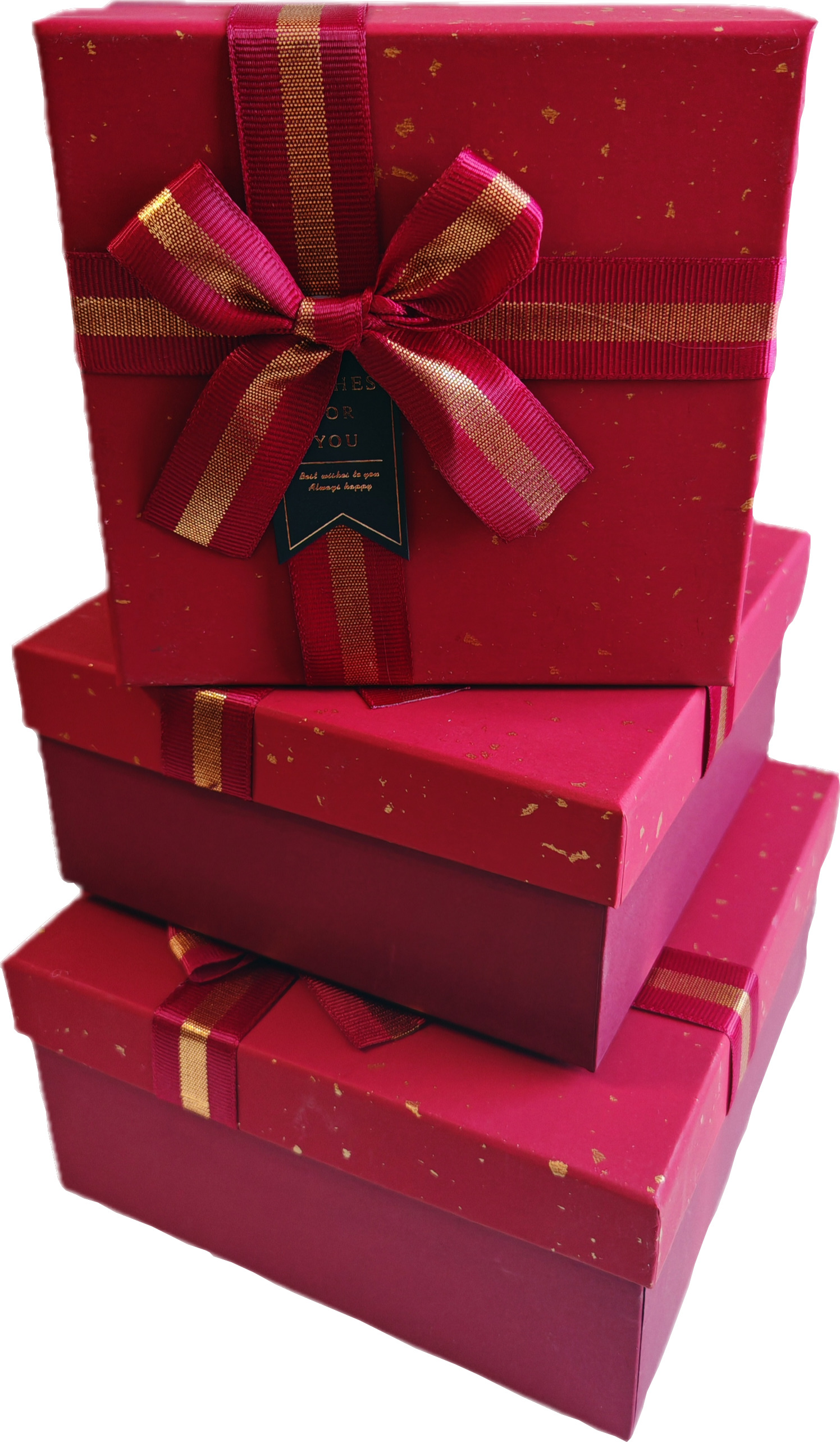 Набор подарочных коробок  3в1 с бантом, красный 15*15*6.5, 17*17*8, 19*19*9.5см