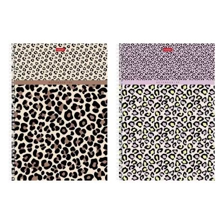 Тетрадь А4  80л кл. гребень Hatber "LEO-принт" перф., тисн., 2диз.в блоке