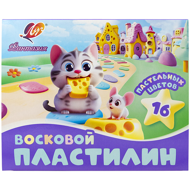 Пластилин 16цв 240гр. Фантазия, восковй, со стеком, Пастель