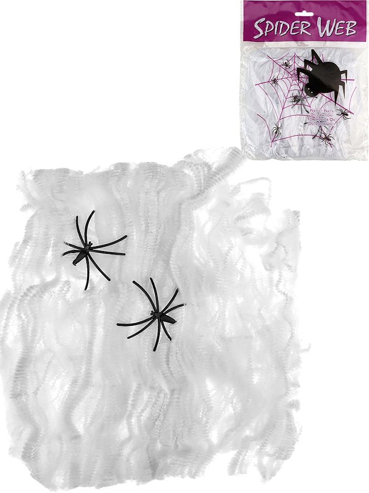 Декоративная паутина  20гр, 2 паука, белая