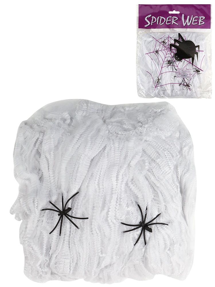 Декоративная паутина  60гр, 2 паука, белая