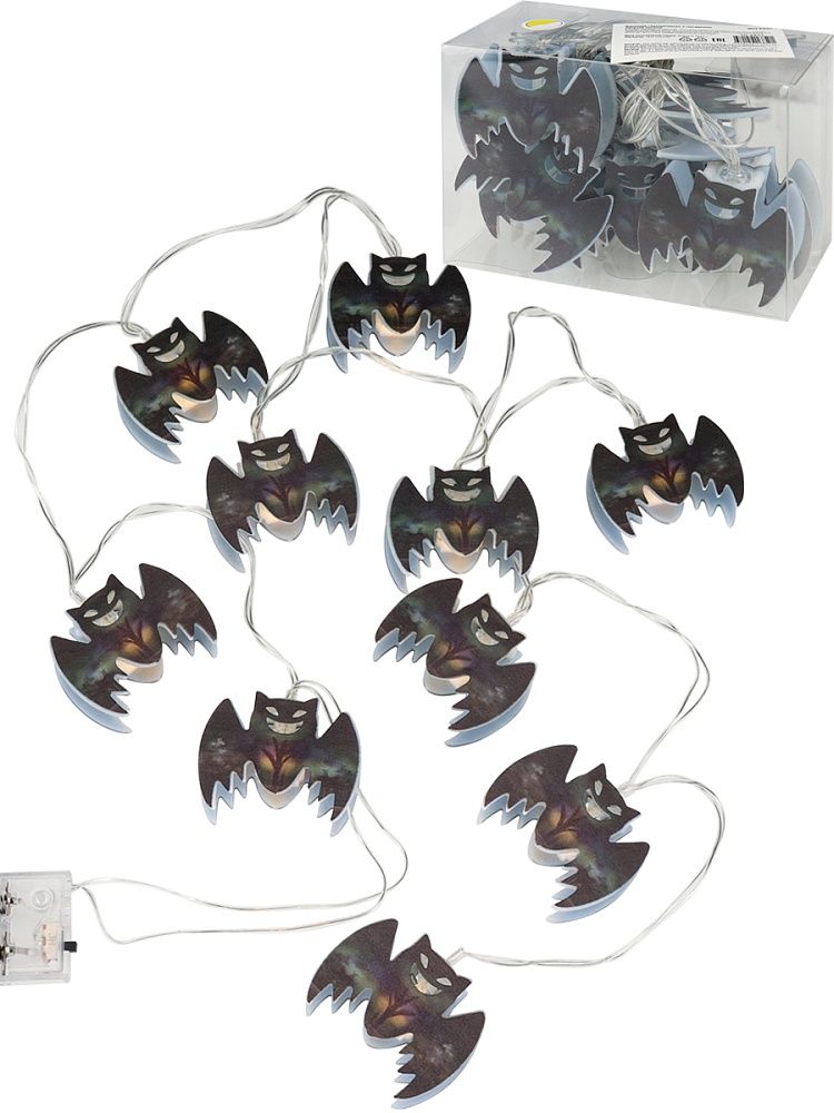 Гирлянда на батарейках с насадками  1,65м 10LED "Летучие мышки" работает от 2AA работает от 2AA