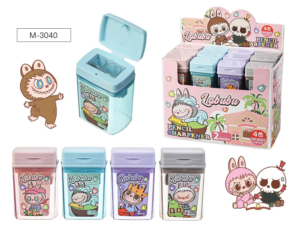 Точилка пласт. 2 отв. "Зубастик" с контейнером, 4 диз.