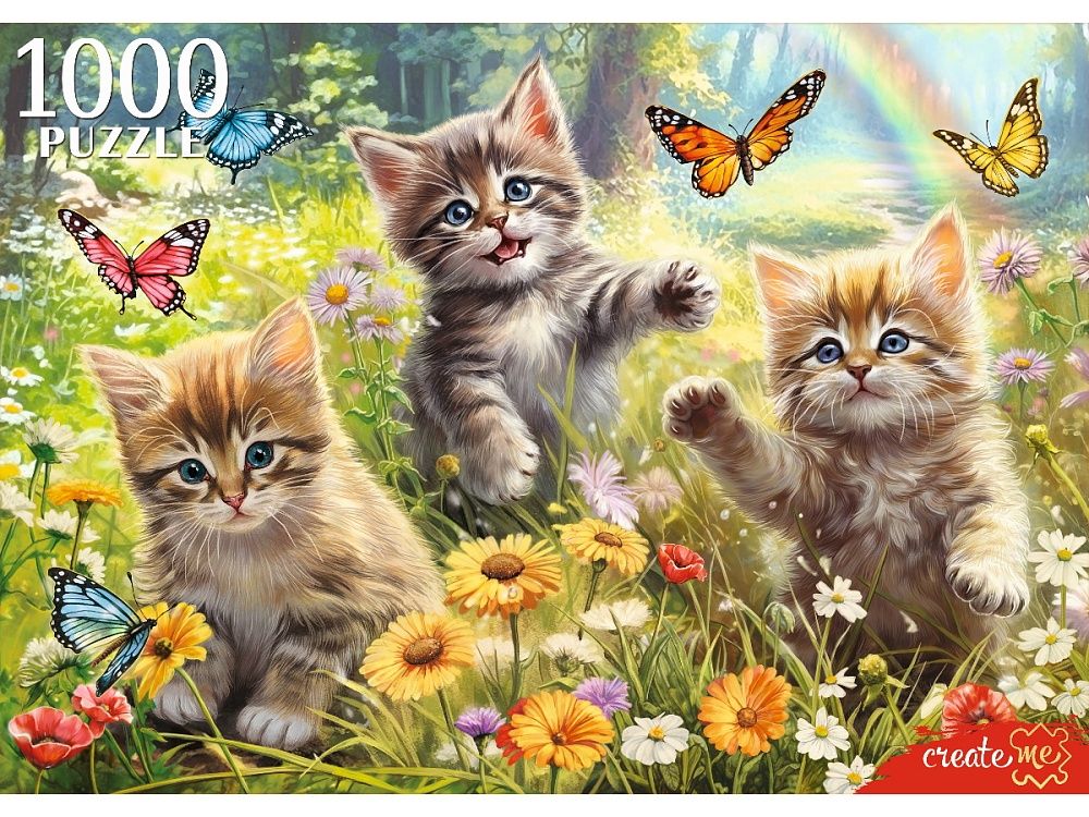 Пазлы 1000 элементов  670*470мм. "Котята и бабочки"
