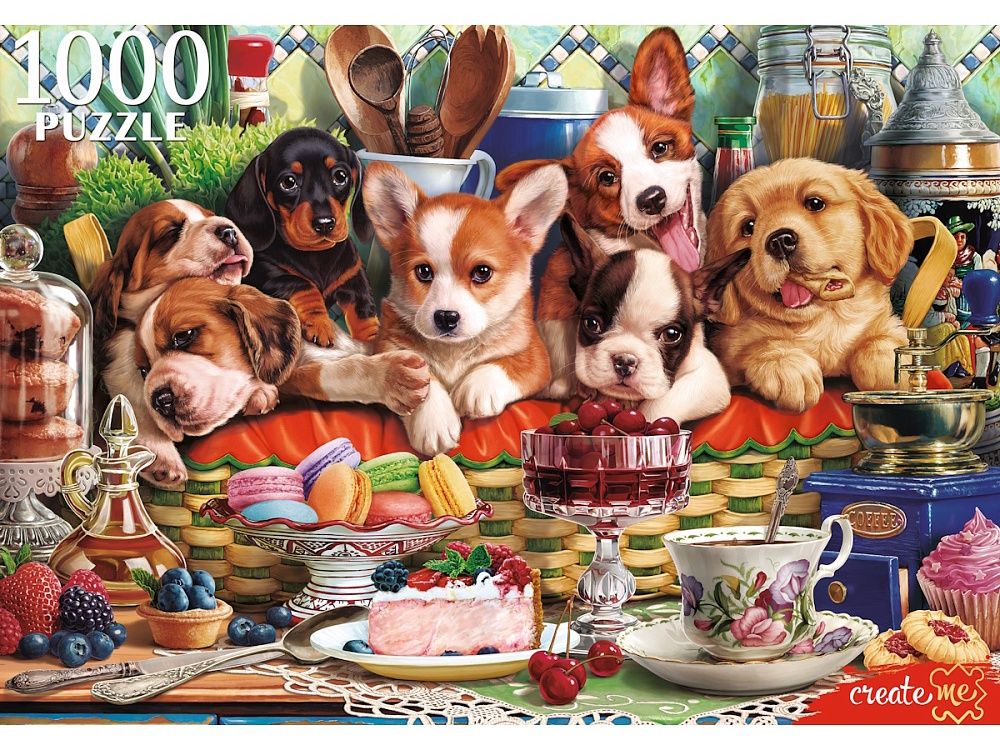 Пазлы 1000 элементов  670*470мм. "Щенки в корзине"