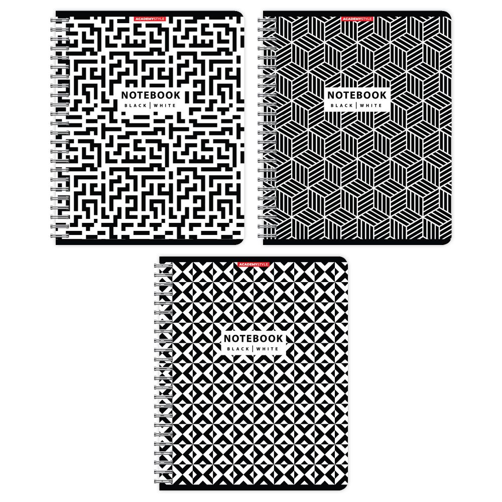 Тетрадь А5  48л кл. гребень Academy Style "ЧБ паттерн" твин. УФ-лак