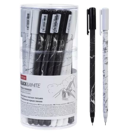Ручка гелевая Hatber "Black and White" 0,5мм, черная