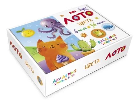 Лото детское "Цвета" 36 фишек, 6 полей, в коробке