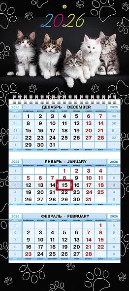 Календарь Трио МИНИ  195*440мм на 2026г.  Котосессия