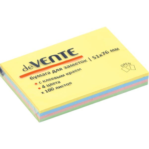 Бумага с липким краем (51*76мм)  100л, 4 пастельных цвета