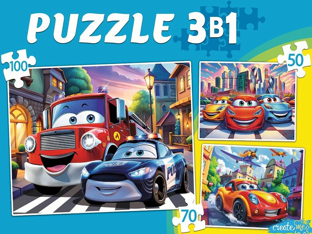 Пазлы    3в1  "Крутые машинки" 50+70+100 дет.