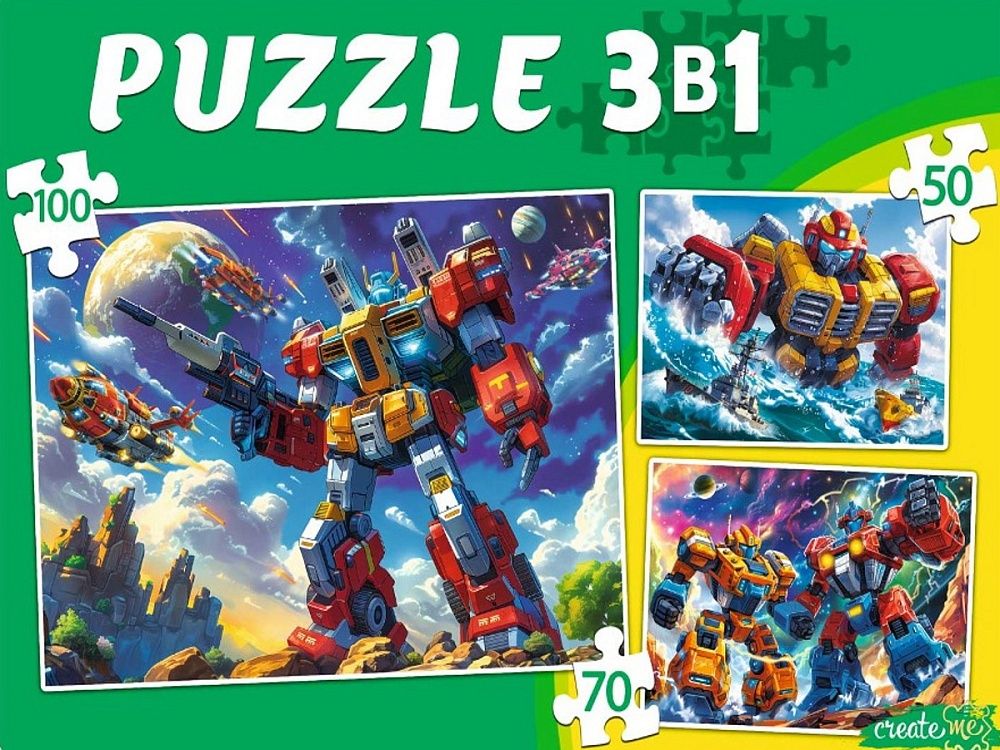 Пазлы    3в1  "Мир трансформеров" 50+70+100 дет.