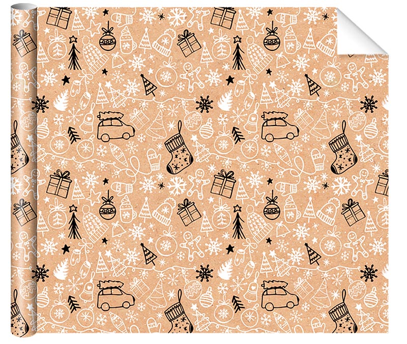 Бумага упаковочная крафт 70*100см "Новогодняя"