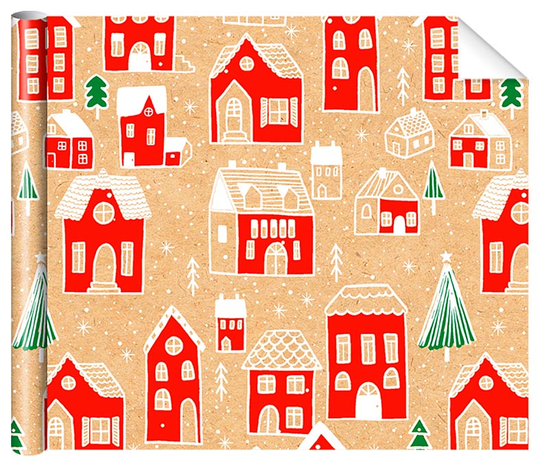 Бумага упаковочная крафт 70*100см "Домики"