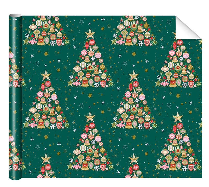 Бумага упаковочная 70*100см "Елки" зеленая