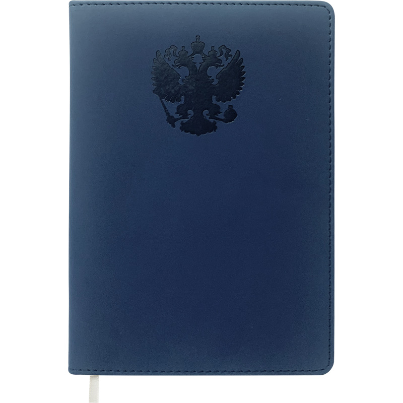 Записная книжка 145*205мм  80л. "Emblem" синяя, тв. обложка, иск. кожа, клетка