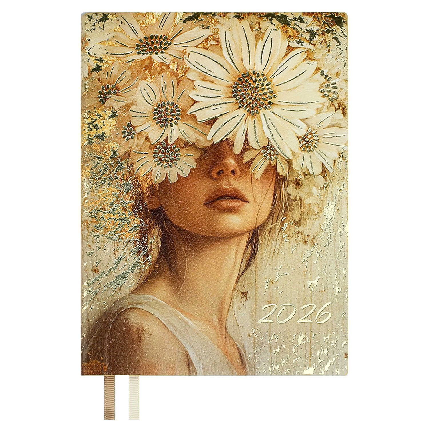 Ежедневник дат. 2026г А6 176л., кожзам, мягк.пер. "Золотая эстетика" тисн.фольгой, ляссе