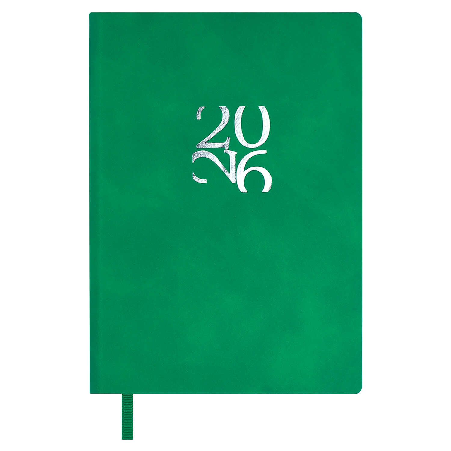 Ежедневник дат. 2026г А6 120л., кожзам, мягк.пер. "Бейбискин зеленый" тисн.фольгой, ляссе