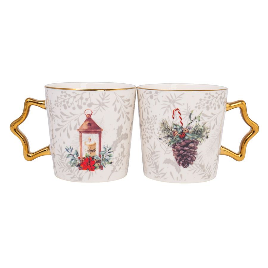 Кружка фарфоровая 350мл "Новогодняя с золотом" 2 дизайна