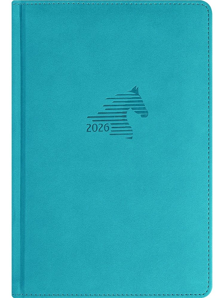 Ежедневник дат. 2026г. А5 168л. кожзам, тв.обл. "Год лошади. Голубой" ляссе