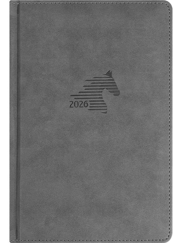 Ежедневник дат. 2026г. А5 168л. кожзам, тв.обл. "Год лошади. Серый" ляссе