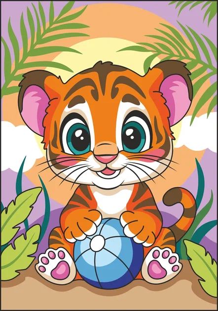 Картина по номерам на картоне 20*30см "Тигрёнок"