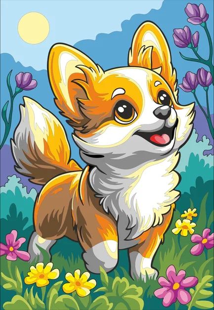 Картина по номерам на холсте 20*30см "Малыш корги"