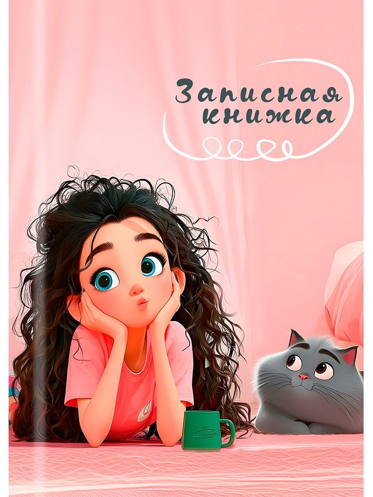 Блокнот А7 7БЦ  48л "Девушка и кот - 2" клетка, глянц.лам.