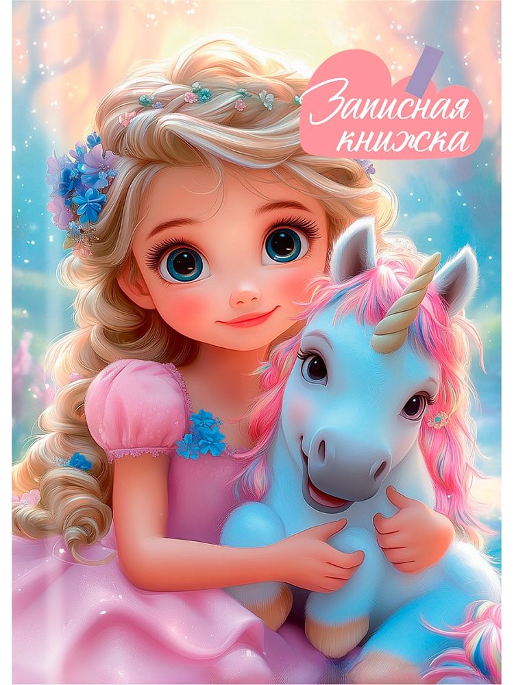 Блокнот А7 7БЦ  48л "Принцесса и единорог -2" клетка, глянц.лам.
