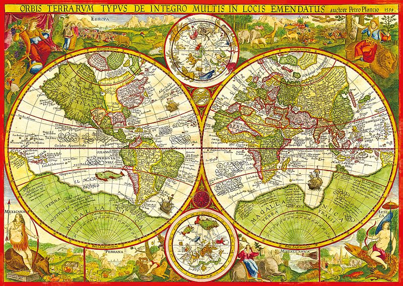 Пазлы 1000 элементов 680*480мм.  "Карта мира Планциуса. 1594"