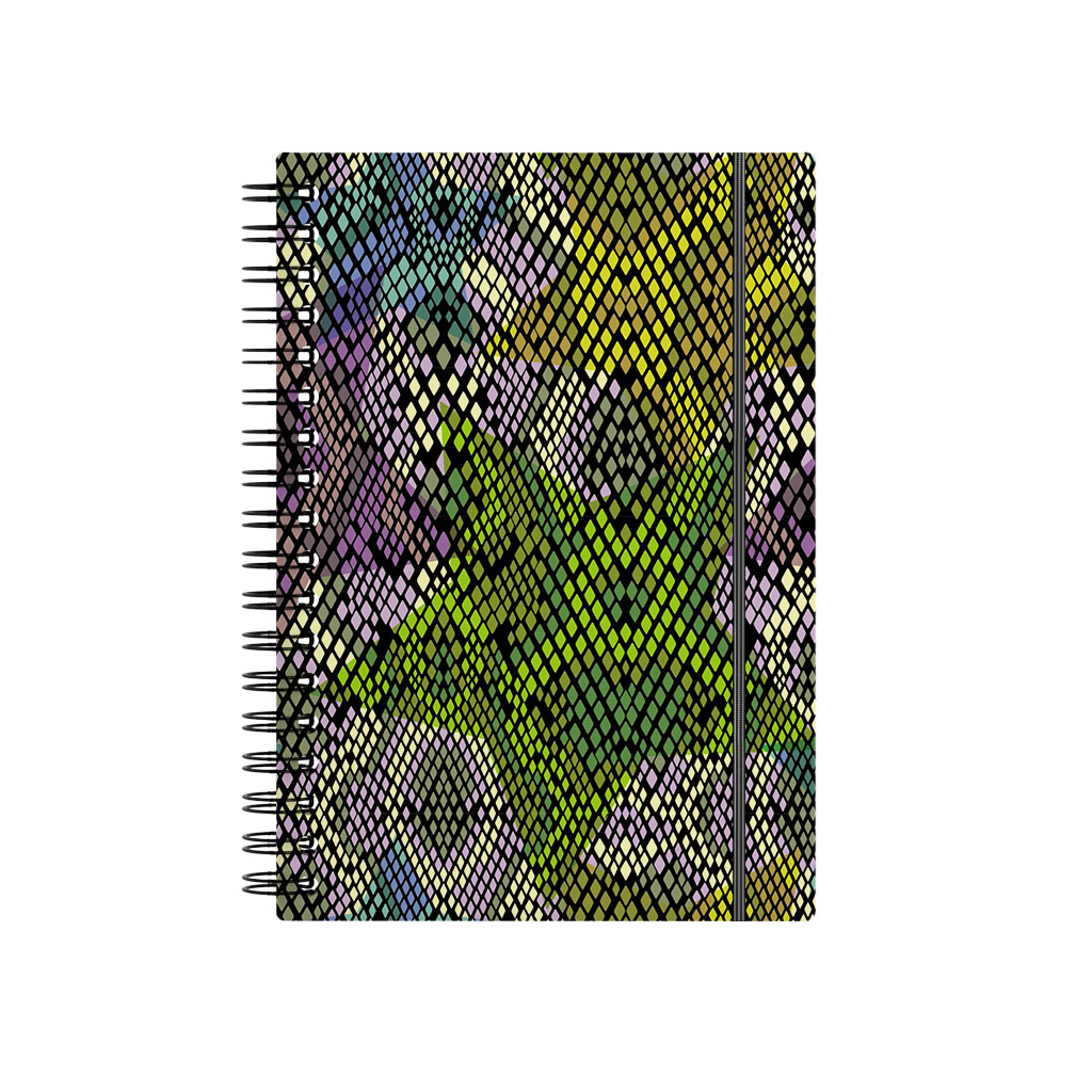 Тетрадь общая с пласт. обл. на спирали ErichKrause Фиолетовая чешуя, текстура песок, А6, 80 л., клетка, на резинке