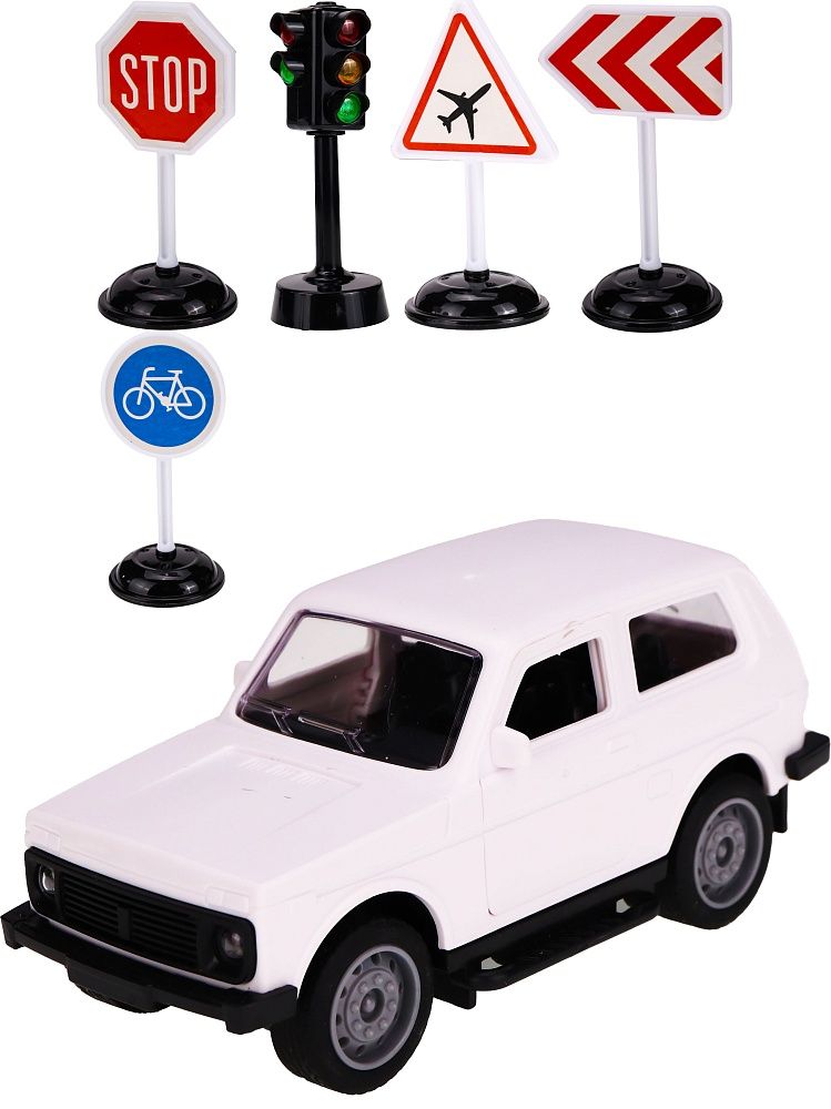 Машинка инерционная 13 см двери откр, 4 дор. знака,светофор,белый