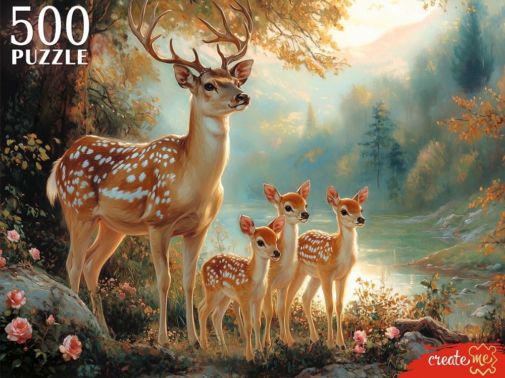 Пазлы  500 элементов  480*330мм. "Олени у озера"