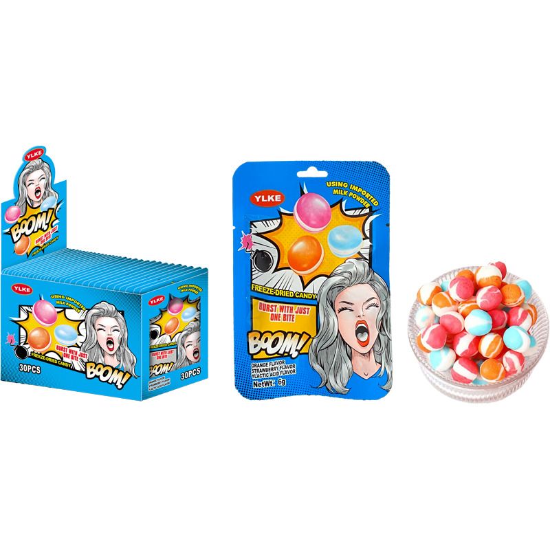 Конфеты шипучая карамель Freeze Dried Milk Candy  ,/уп.30 шт./, апельсин, йогурт, клубника