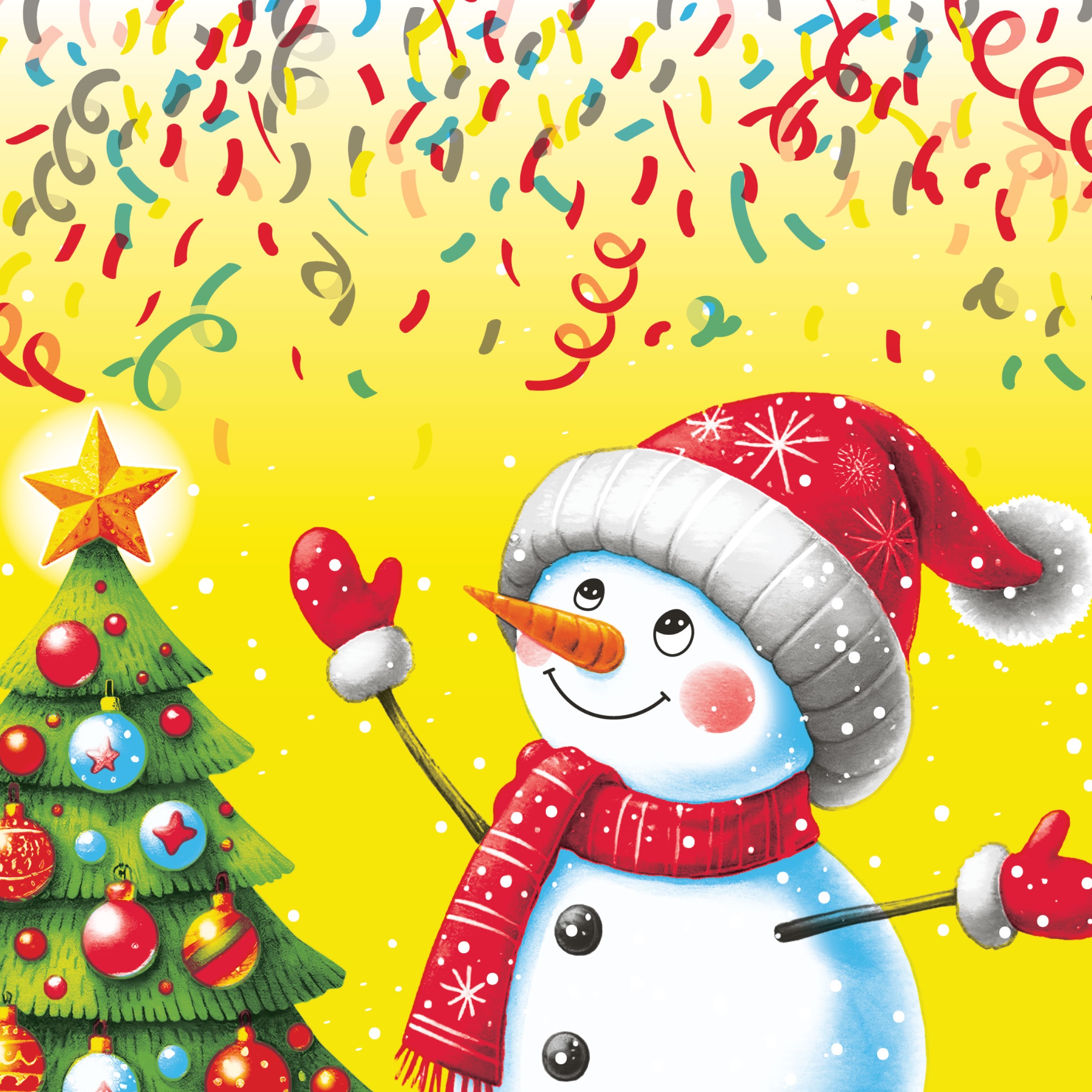 Салфетка "НГ Снеговик с конфетти" 33*33см, 20 шт., 2-х слойная