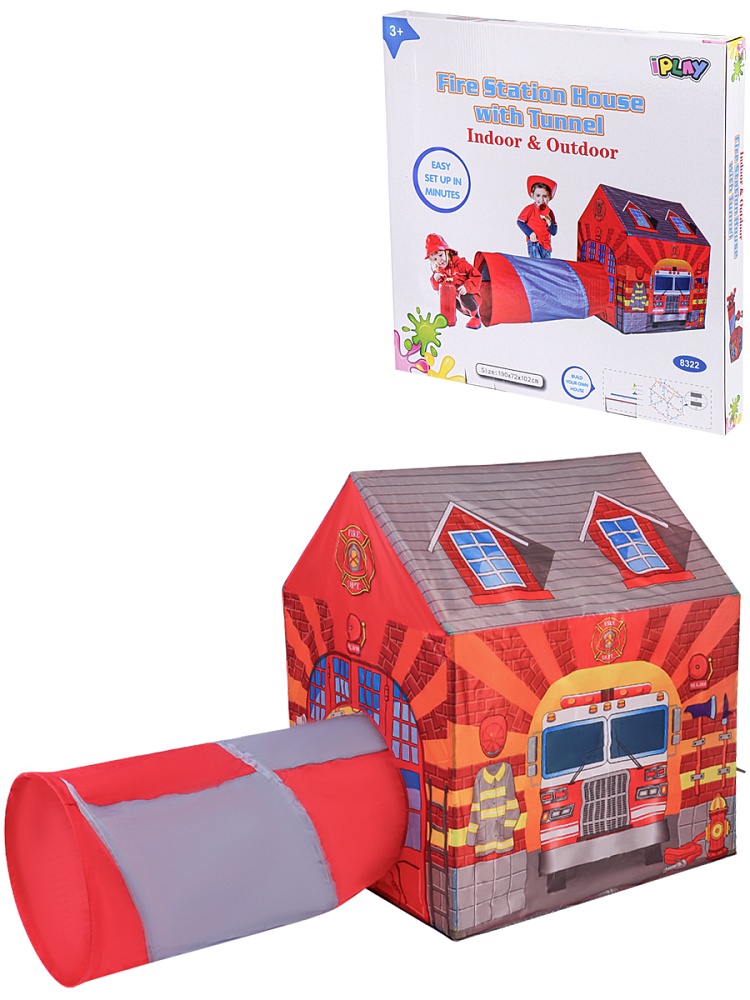 Палатка игровая с туннелем "Пожарная станция" 95x72x102 см, туннель 46х90 см