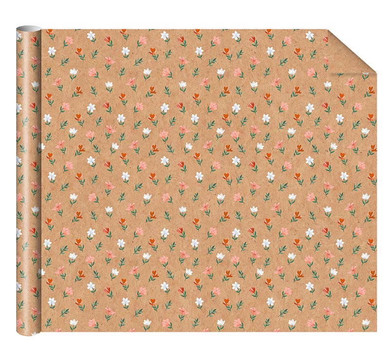 Бумага упаковочная крафт 70*100см "Цветы"