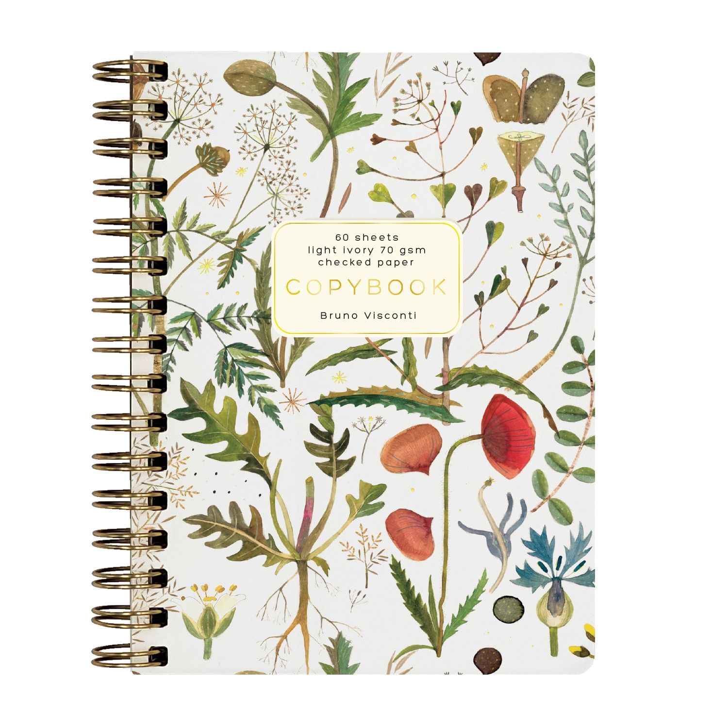 Записная книжка А6  60л. картон, гребень "Flora. Луговые травы" кл., софт-тач, фольга