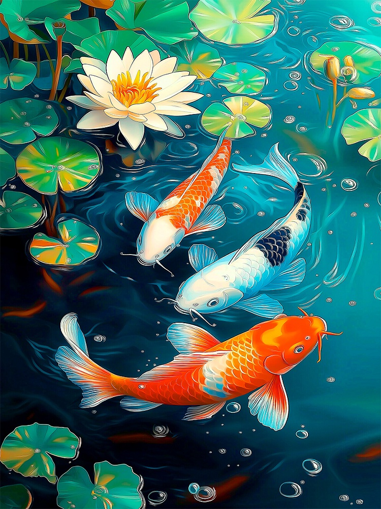 Картина по номерам на холсте 30*40см "Красивые рыбки в пруду"