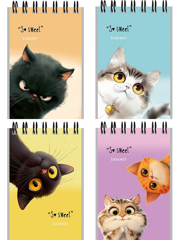 Блокнот А7  40л гребень "Забавные котики - 1" клетка