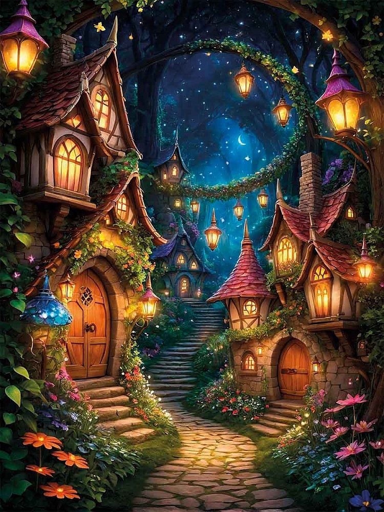 Картина по номерам на холсте 30*40см "Волшебная деревня эльфов"