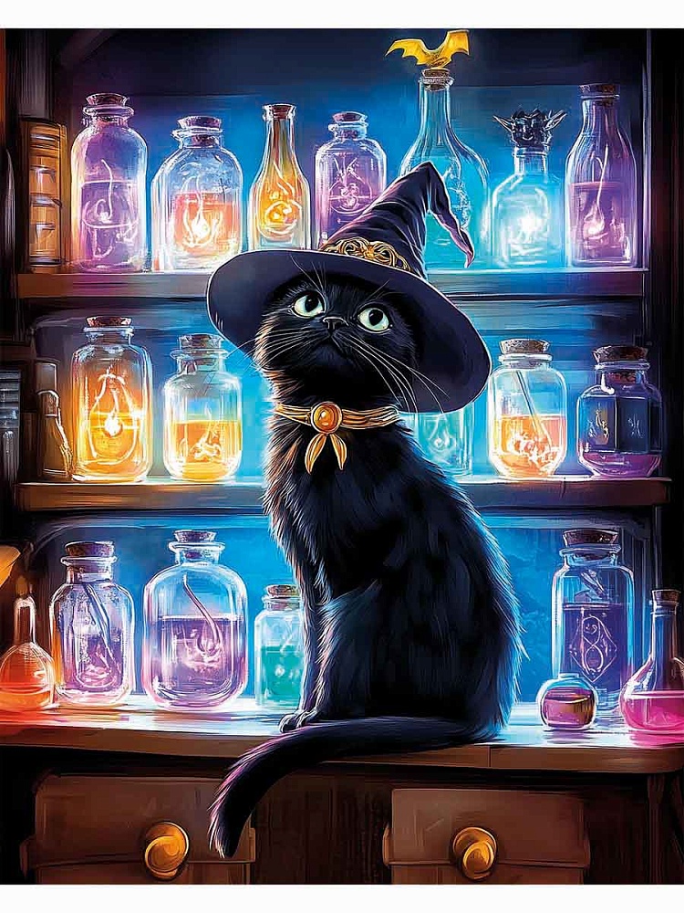 Картина по номерам на холсте 40*50см "Чёрная кошка-волшебница"